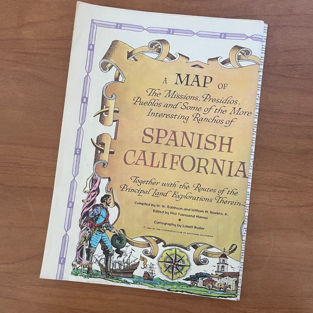 Vintage 1956 Map of Spanish California by Automobile Club Of Southern CA AAA